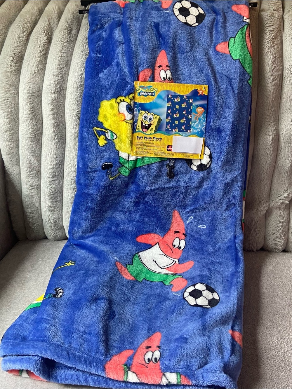 SpongeBob Squarepants Blue Plush Throw Blanket with Patrick Star - Soccer